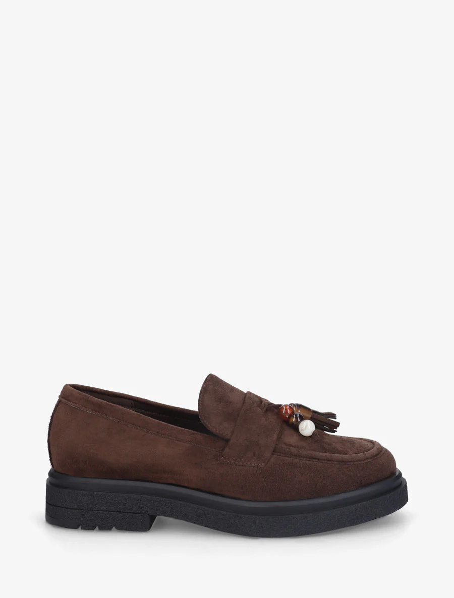 Suède mocassins met parels - Bruin
