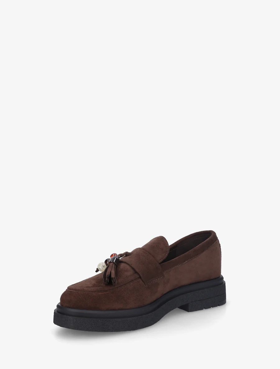 Suède mocassins met parels - Bruin - Image 3