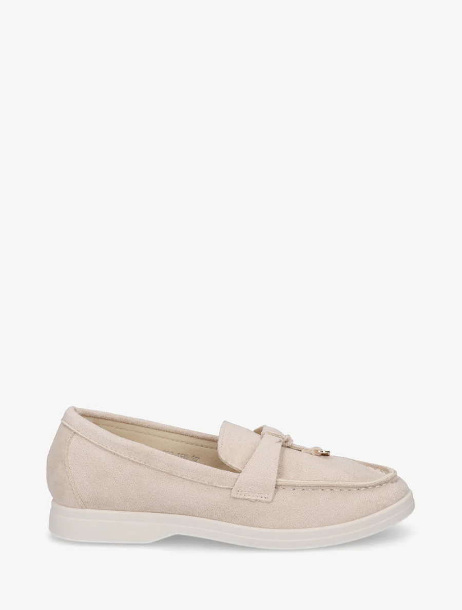 Suède mocassins met sieraden inzetstuk - Beige