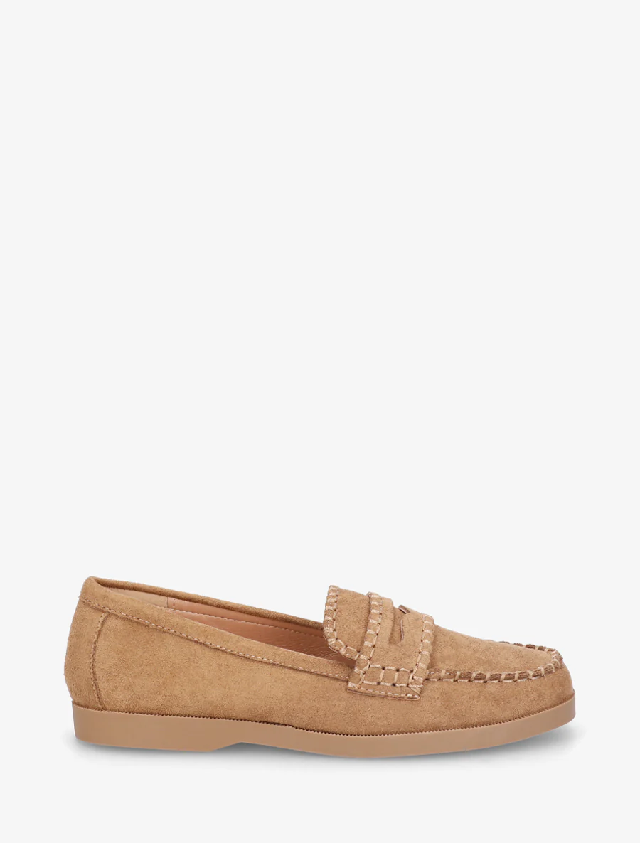 Suède mocassins met stiksels - Kameel