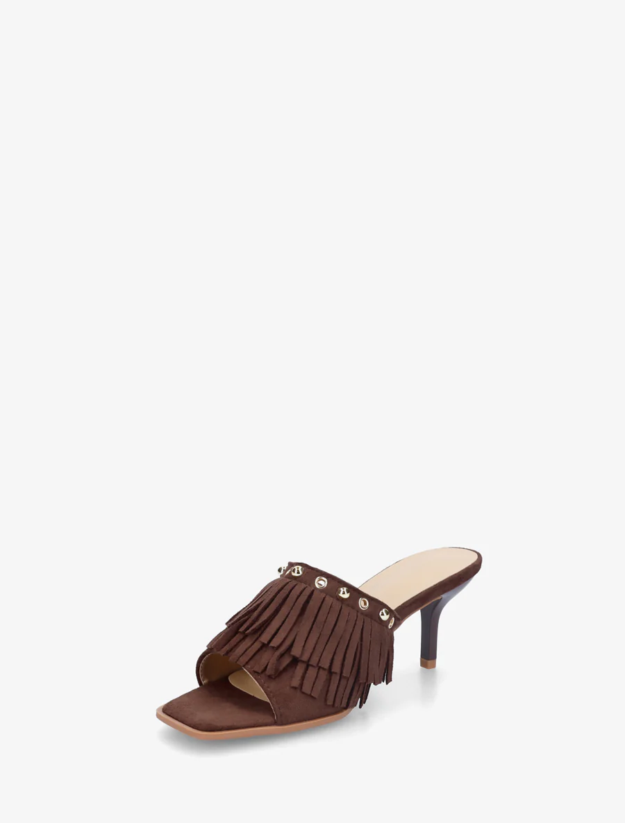 Suède muiltjes met franjes en studs - Bruin - Image 3
