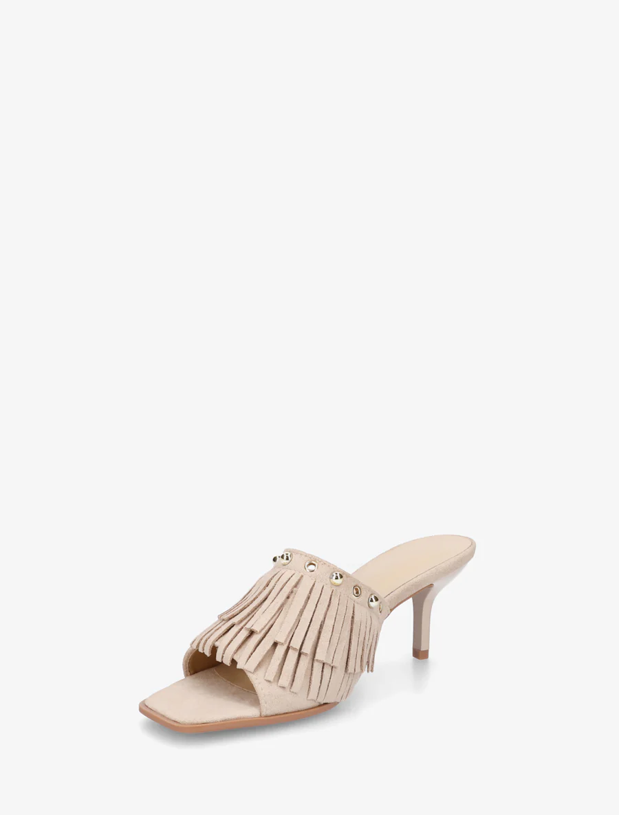 Suède muiltjes met franjes en studs - Beige - Image 3