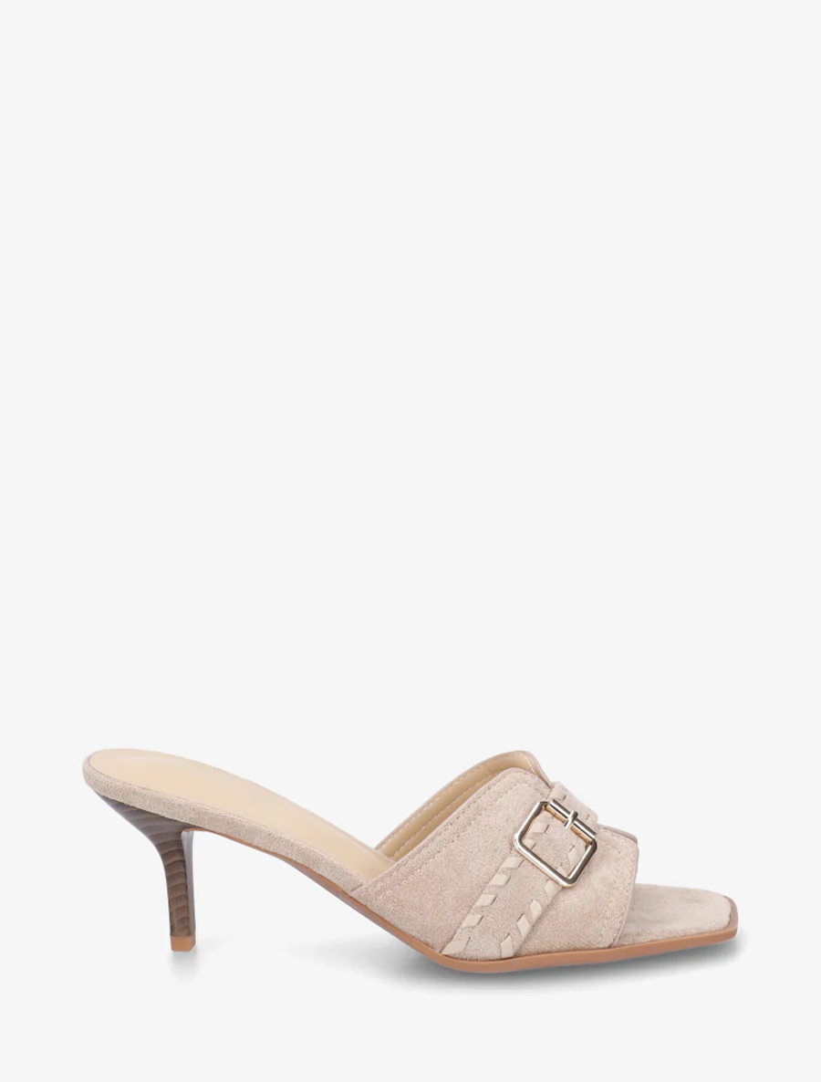 Suède muiltjes met gesp - Beige