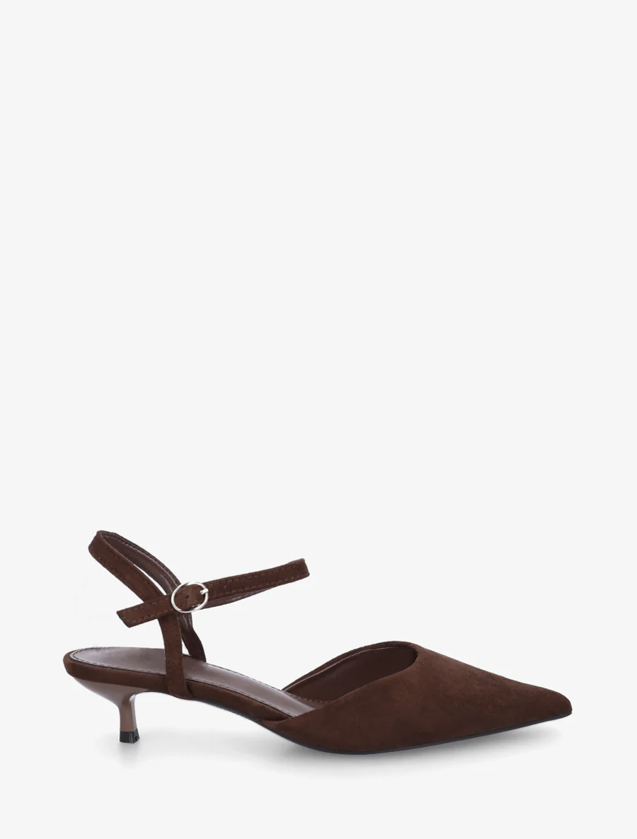 Suède pumps met spitse neus - Bruin