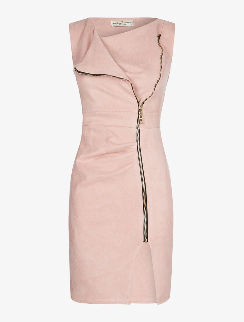 Suède jurk met rits - roze