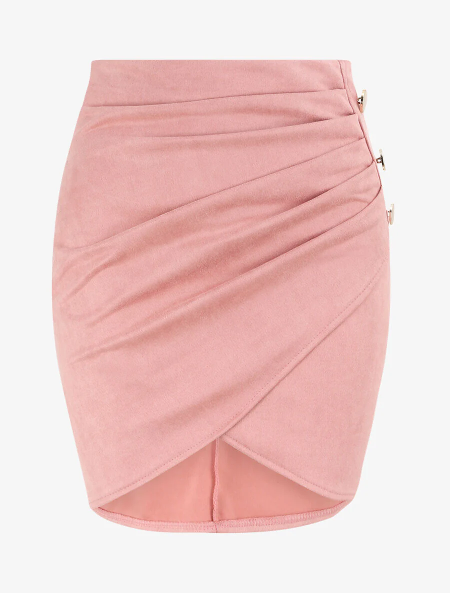 Suède rok met wikkelstijl - Roze