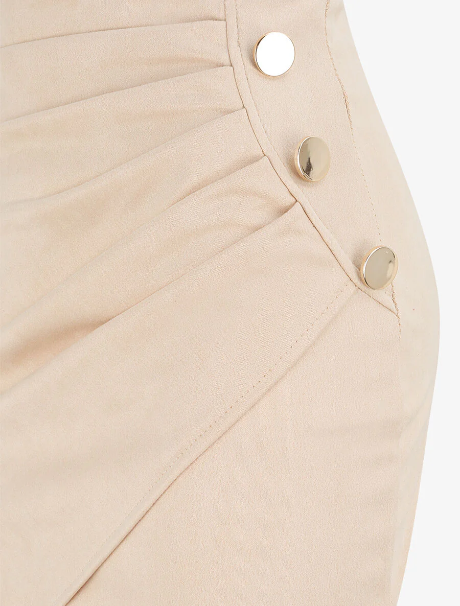 Suède rok met wikkelstijl - Beige - Image 3