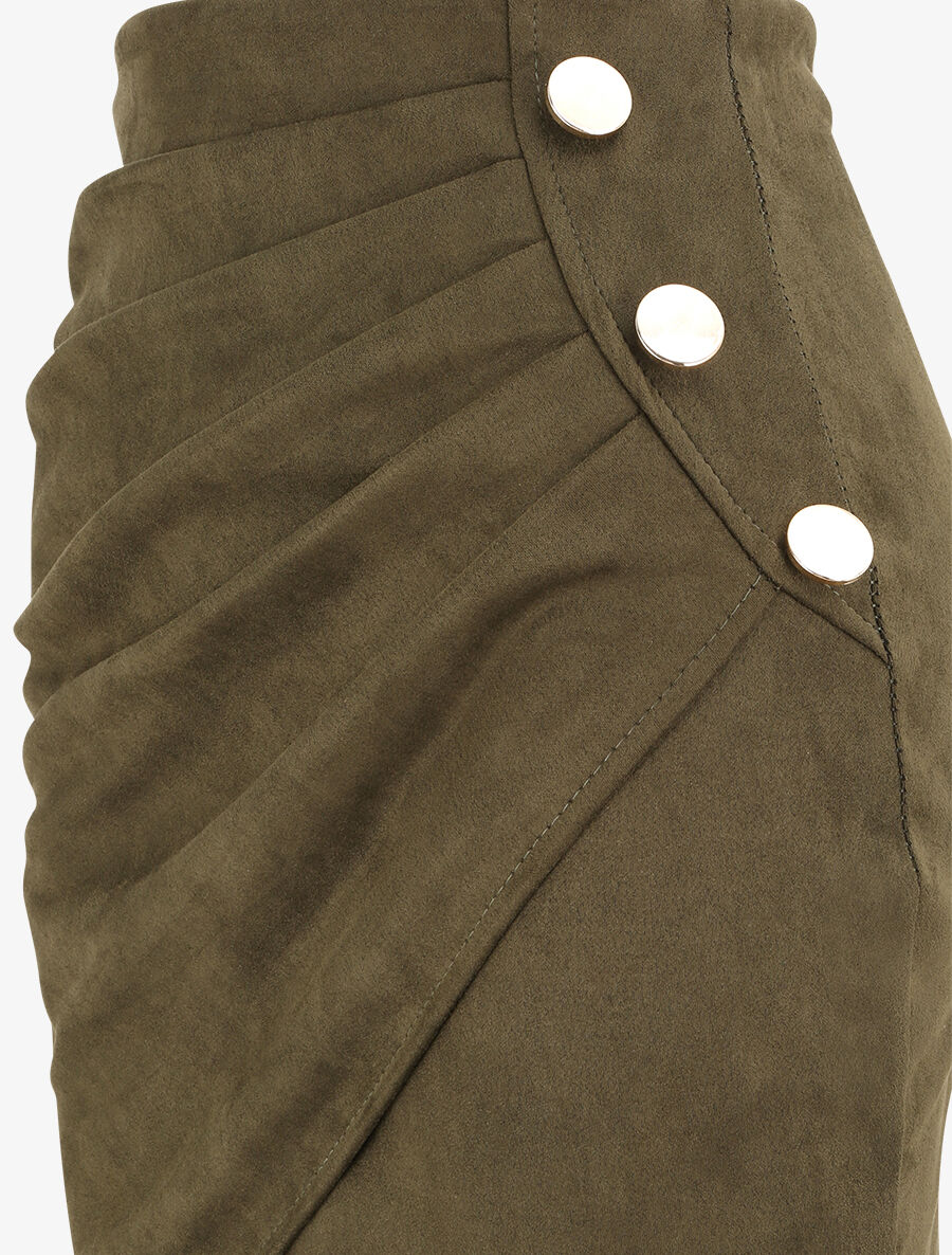 Portefeuille stijl gedrapeerde suèdine rok - Kaki - Image 3