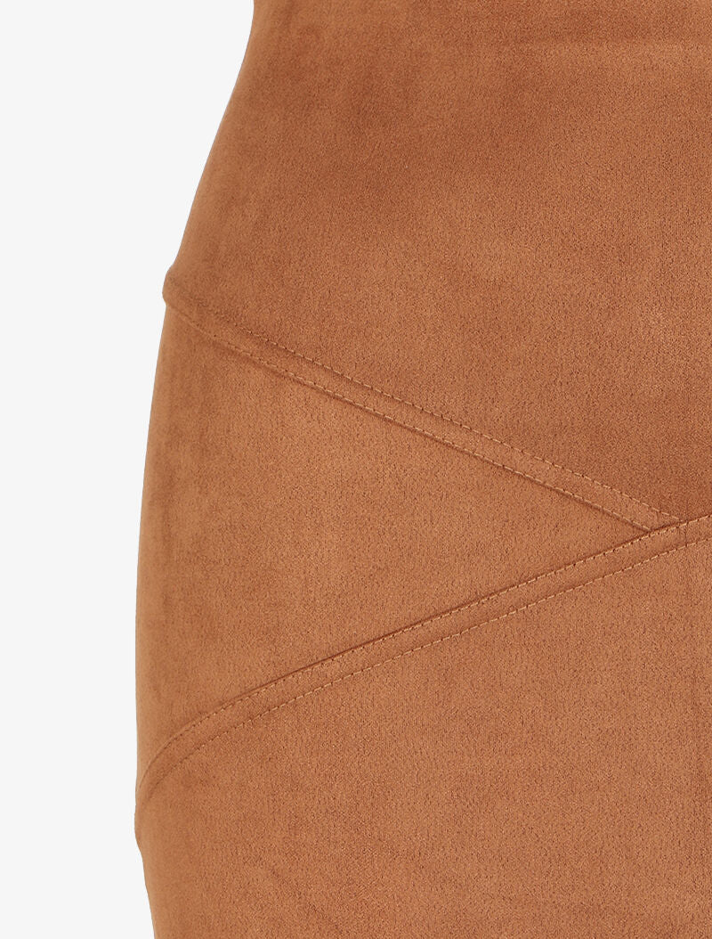 Suède rok met asymmetrische randen en contrasterende stiksels - Camel - Image 3
