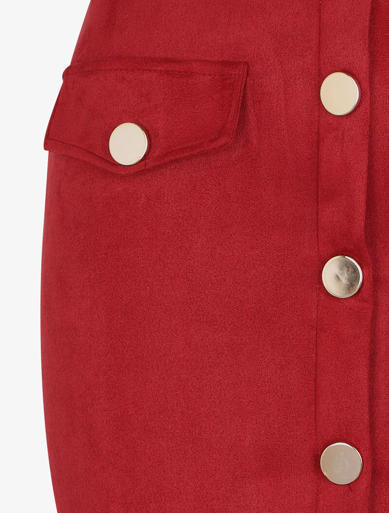 Suède rok met decoratieve knopen - Rood - Image 3