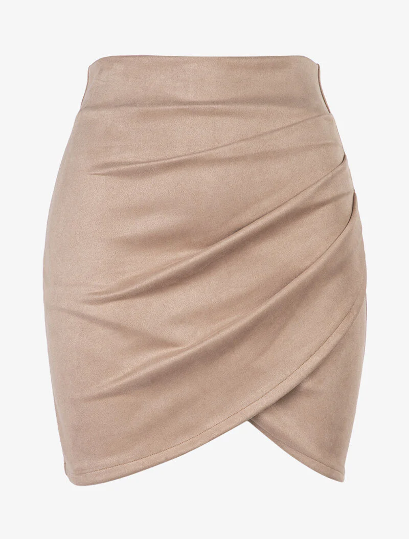 Suède rok met gerimpelde zijkanten - Beige
