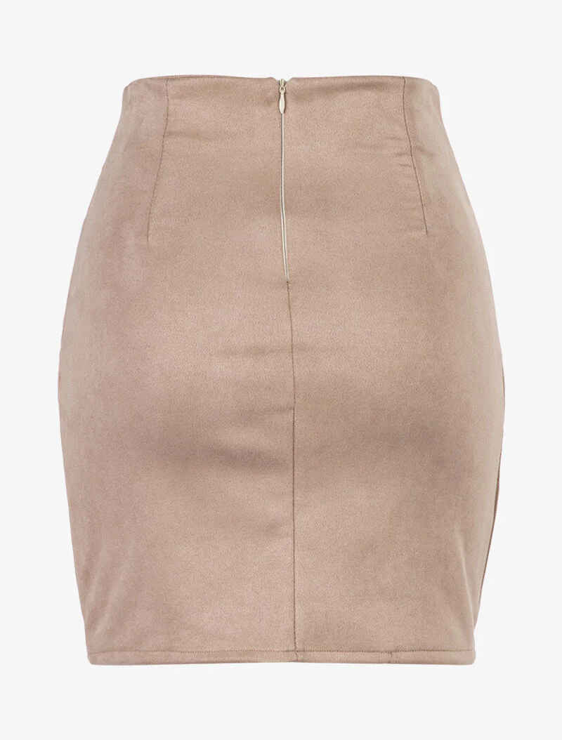Suède rok met gerimpelde zijkanten - Beige - Image 2
