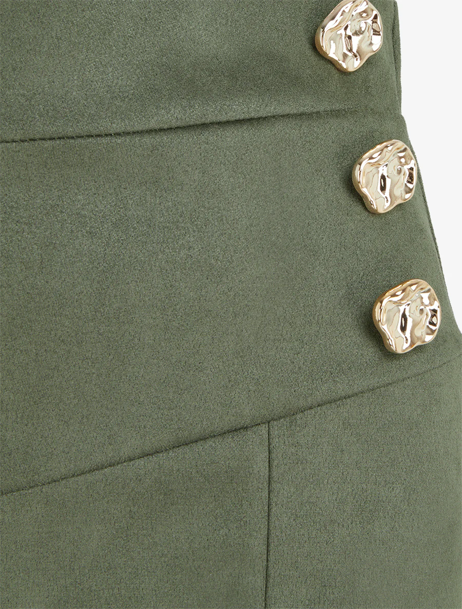 Suède rok met gouden knopen split. - Groen - Image 3