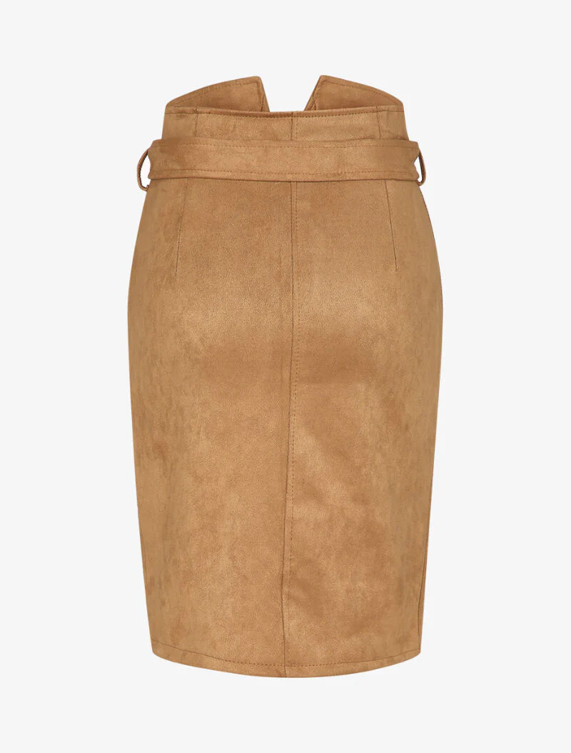 Suède rok met empire taille stijl - Camel - Image 2