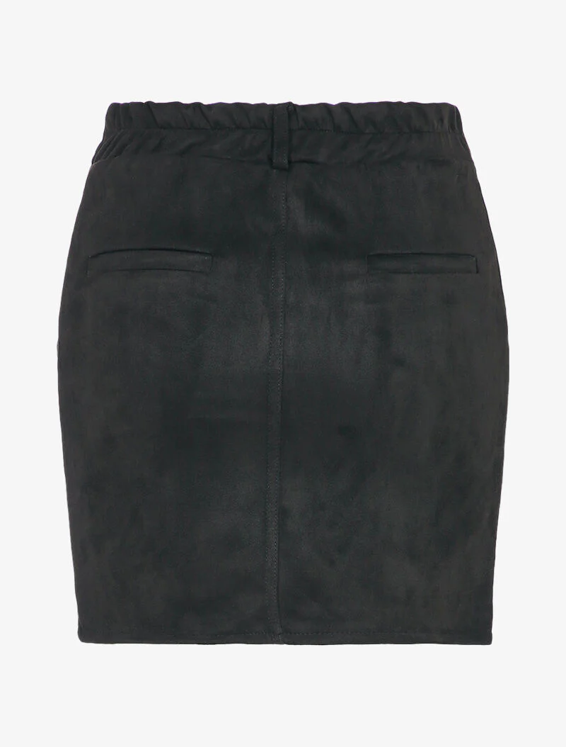 Suède rok met knopen en elastische taille - Zwart - Image 2