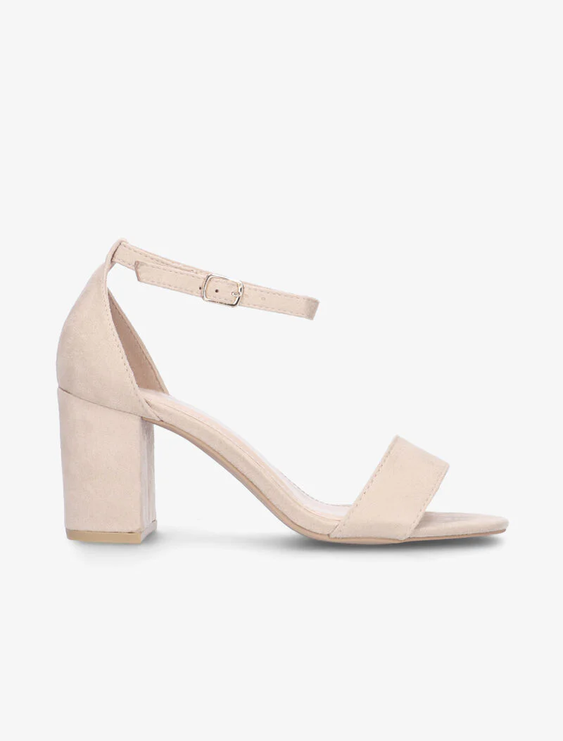 Suède sandalen met blokhak - roze beige