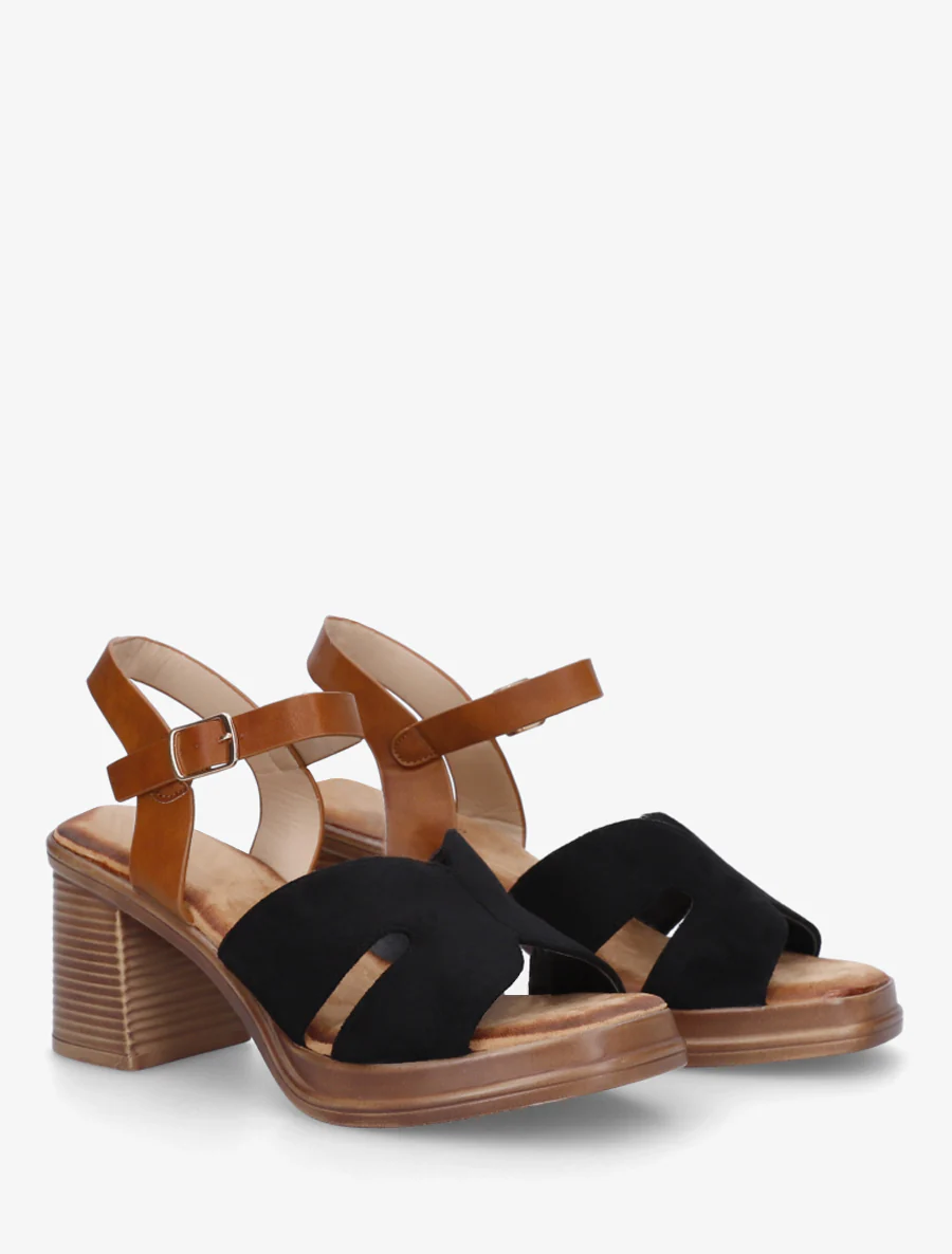 Suède sandalen met blokhak - Zwart - Image 4