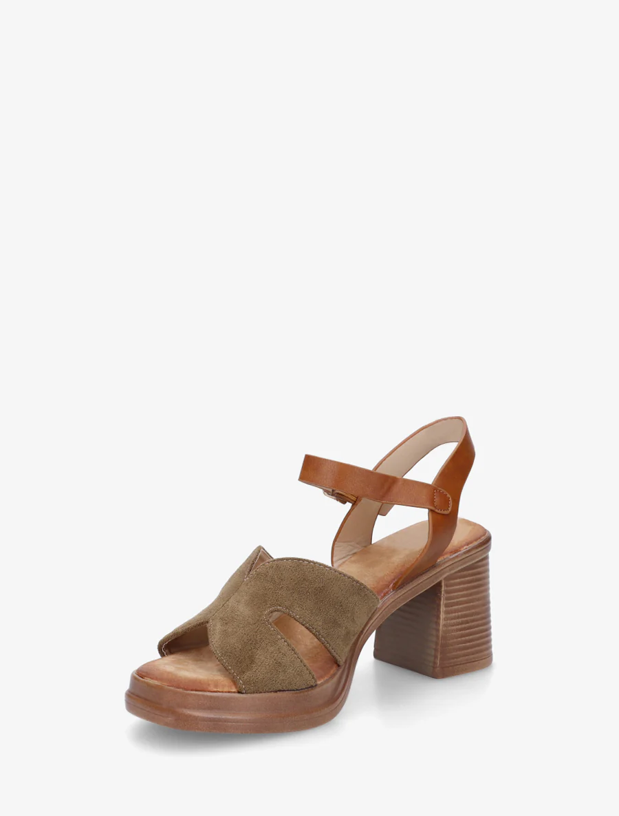 Suède sandalen met blokhak - Kaki - Image 3