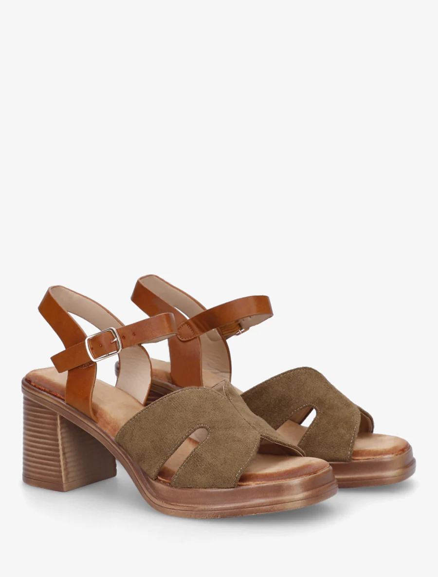 Suède sandalen met blokhak - Kaki - Image 4