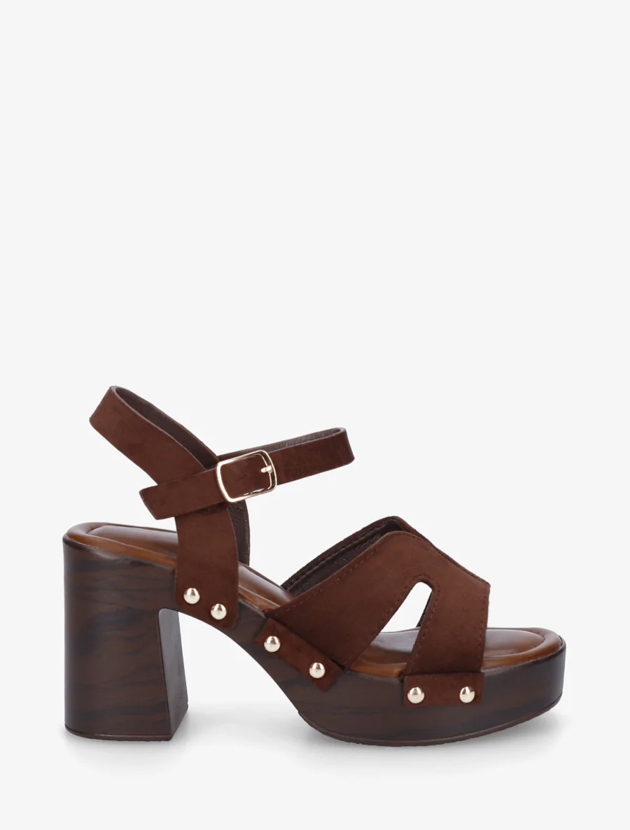 Suède sandalen met blokhak - Bruin
