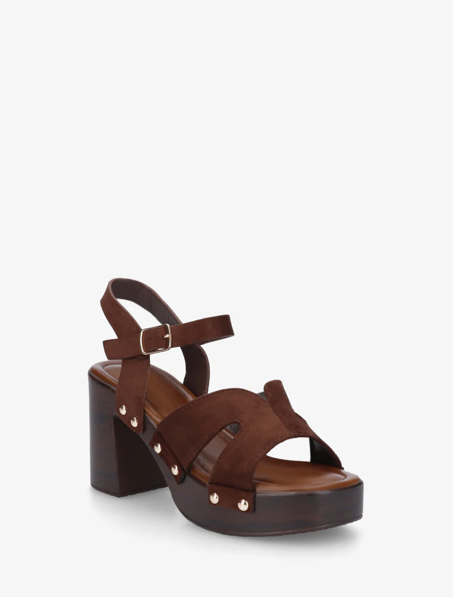 Suède sandalen met blokhak - Bruin - Image 2
