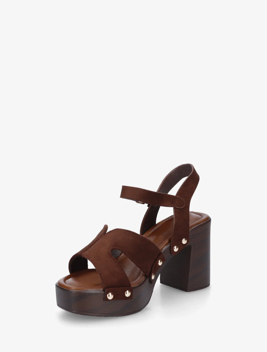 Suède sandalen met blokhak - Bruin - Image 3