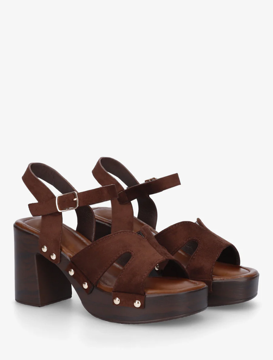 Suède sandalen met blokhak - Bruin - Image 4