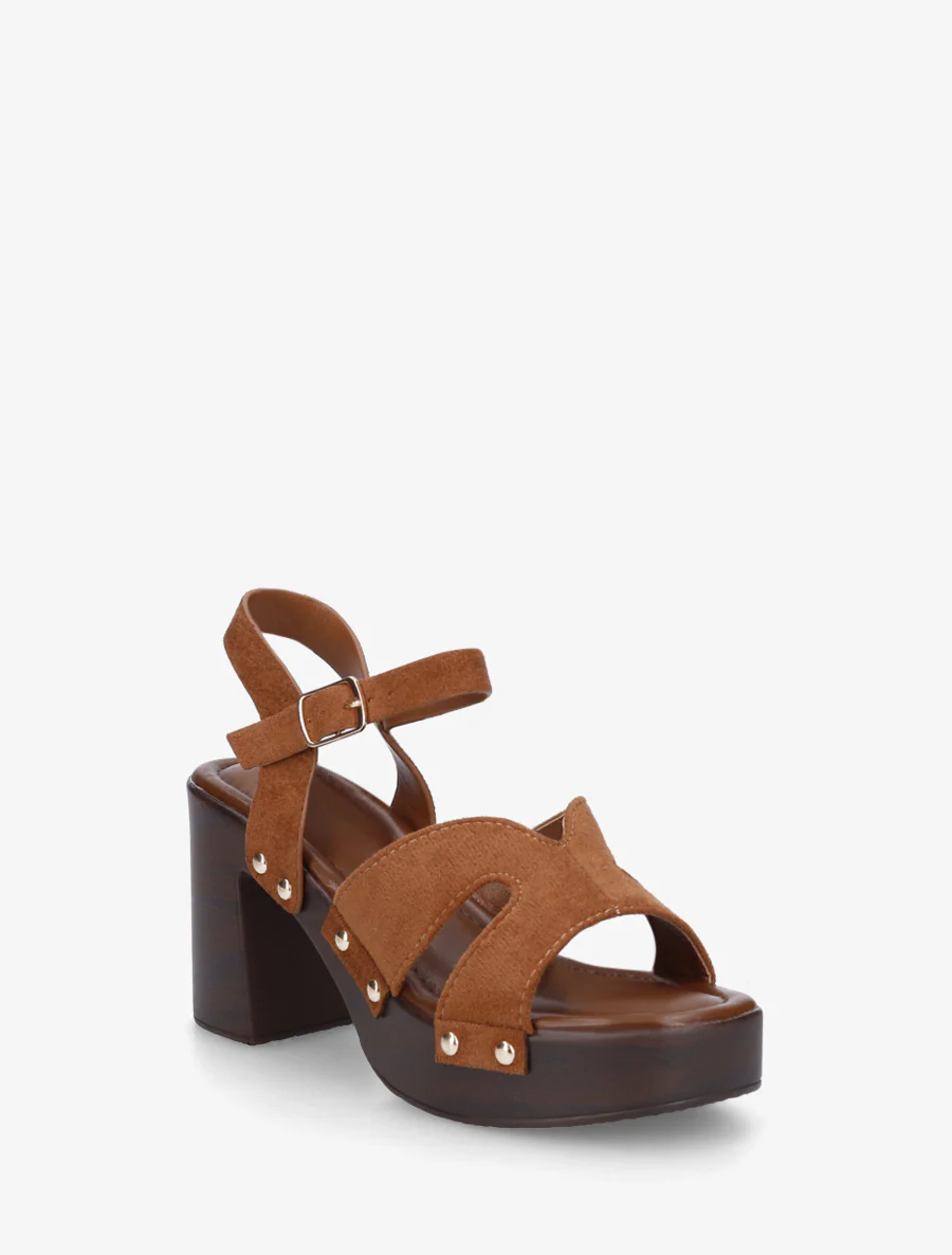 Suède sandalen met blokhak - Kameel - Image 2