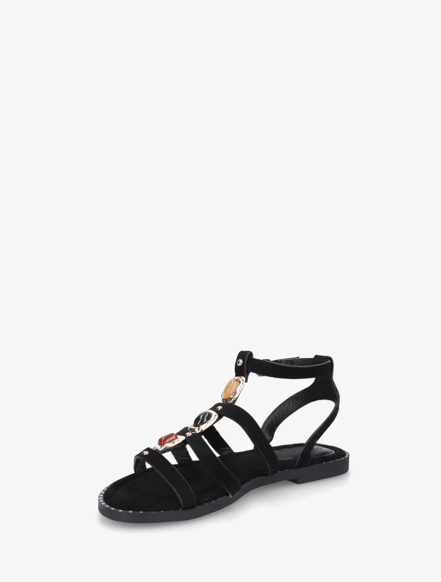 Suède sandalen met drie stenen inzetstuk - Zwart - Image 3