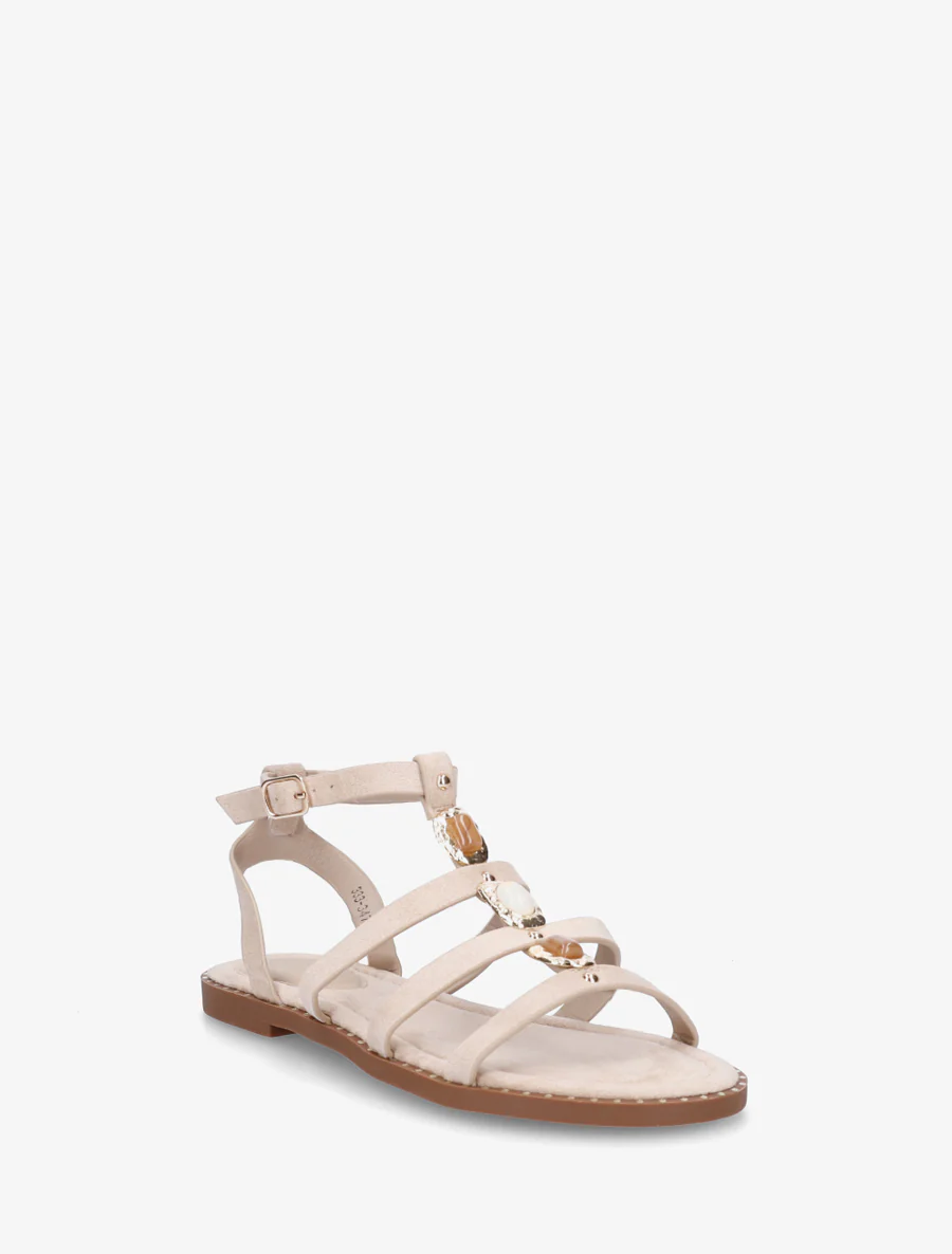 Suède sandalen met drie stenen inzetstuk - Beige - Image 2