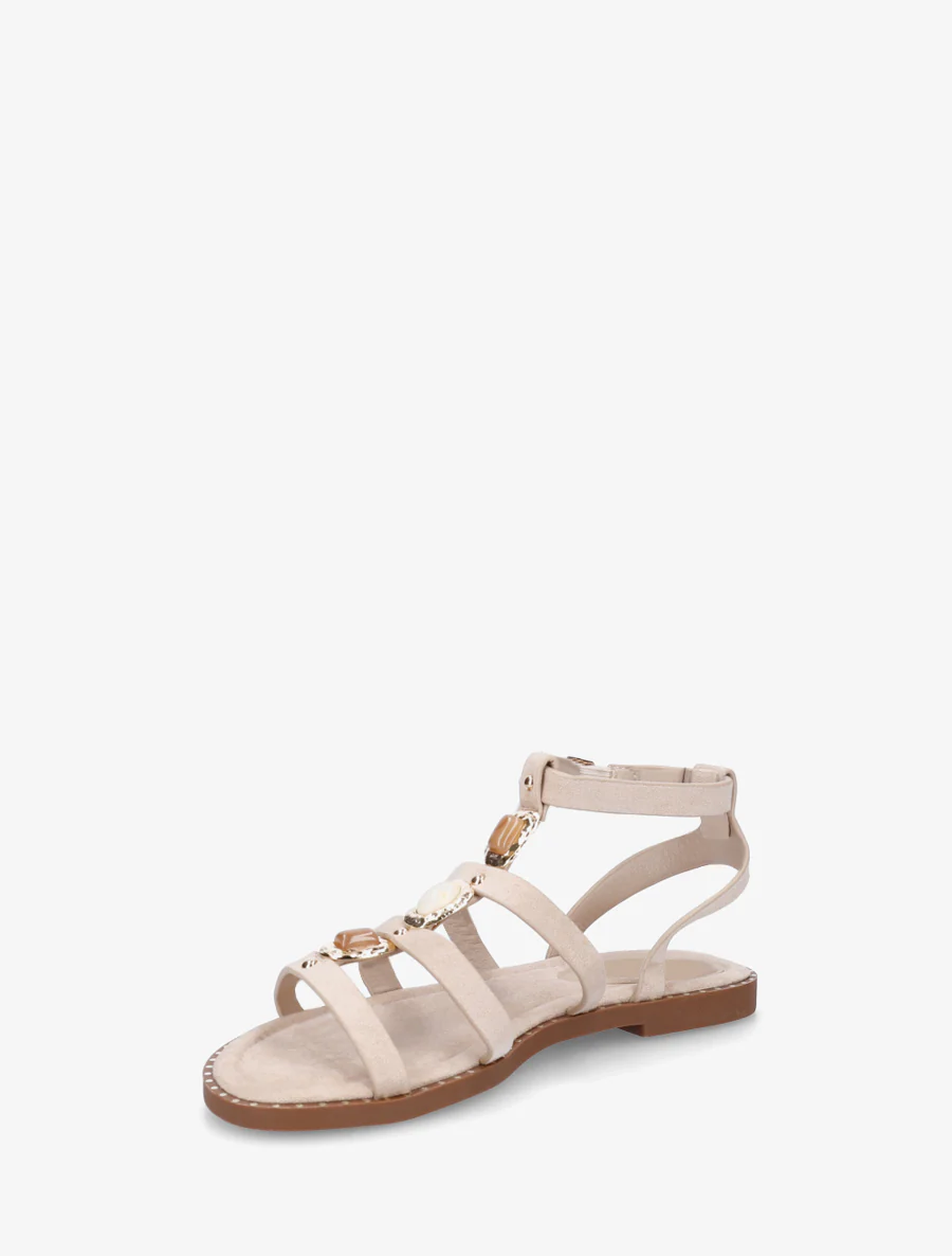Suède sandalen met drie stenen inzetstuk - Beige - Image 3