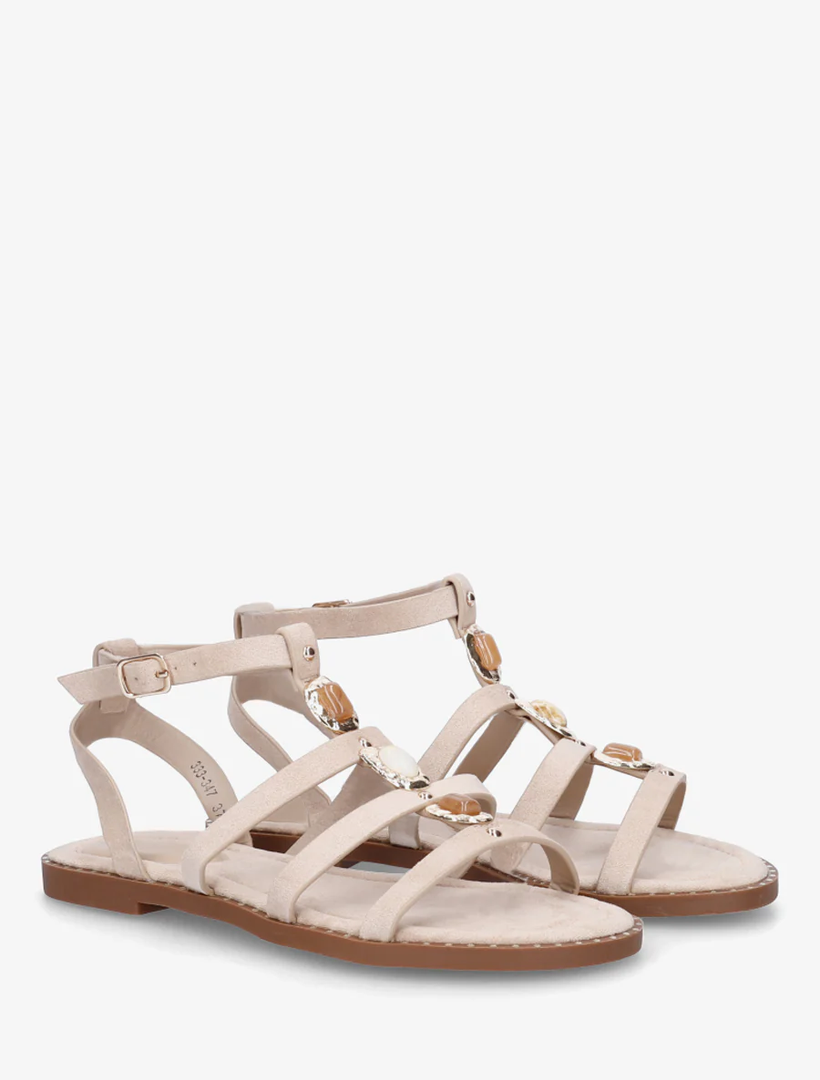 Suède sandalen met drie stenen inzetstuk - Beige - Image 4