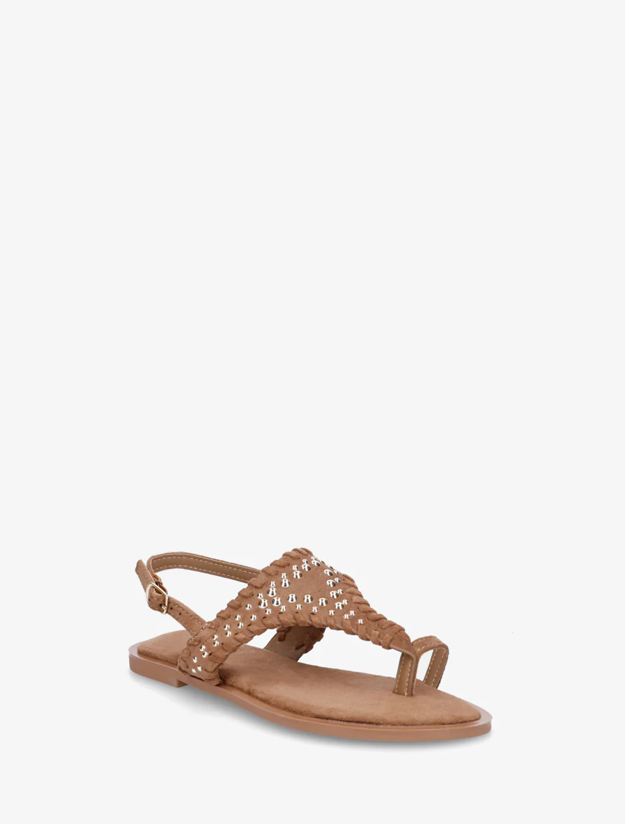 Suède sandalen met een riem met studs. - Bruin - Image 2