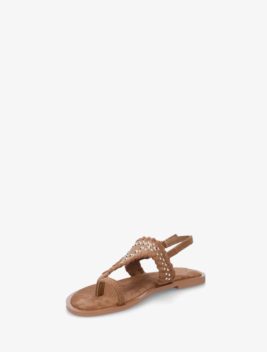 Suède sandalen met een riem met studs. - Bruin - Image 3