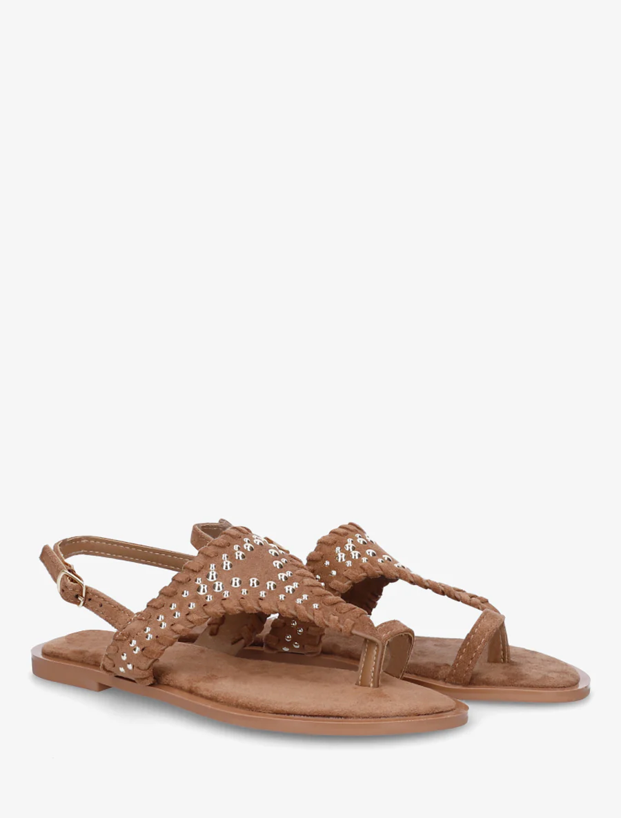 Suède sandalen met een riem met studs. - Bruin - Image 4