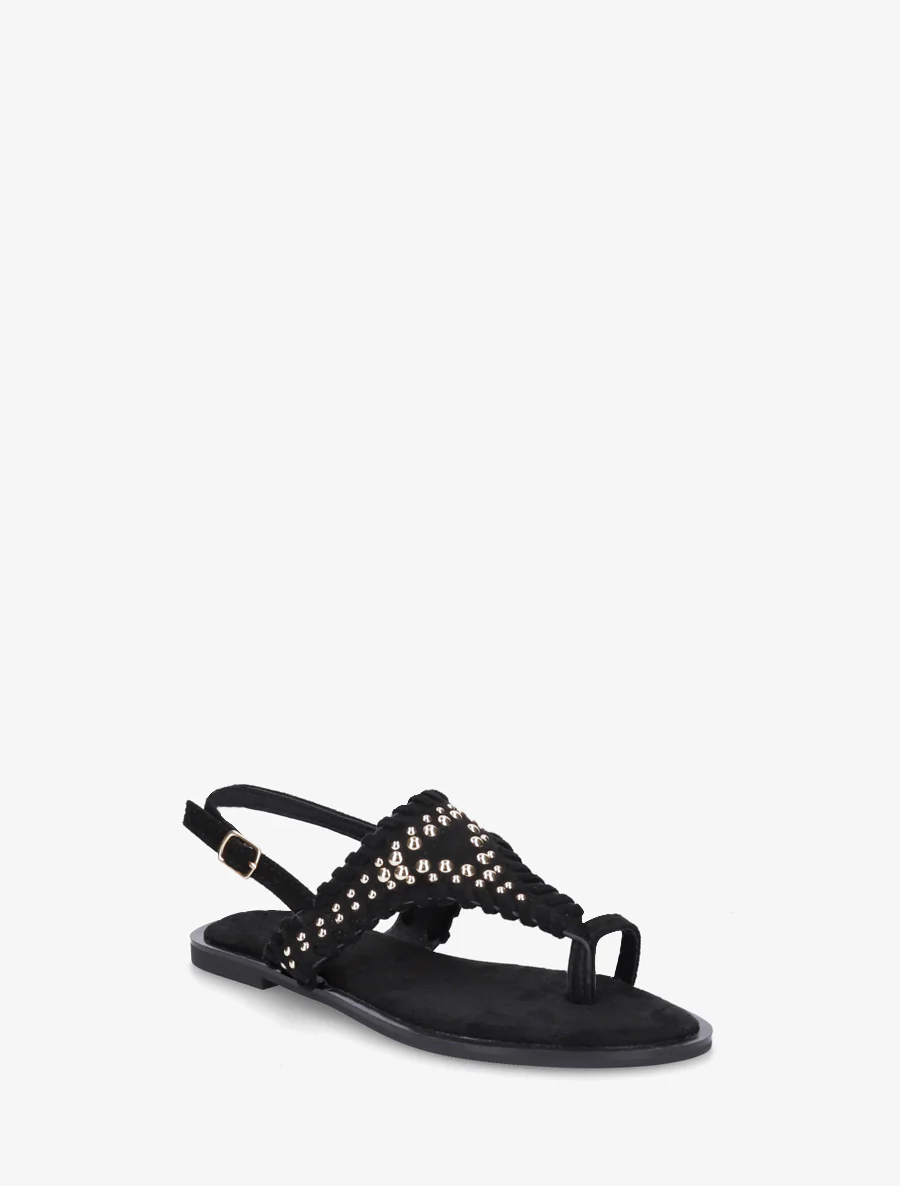 Suède sandalen met een riem met studs. - Zwart - Image 2