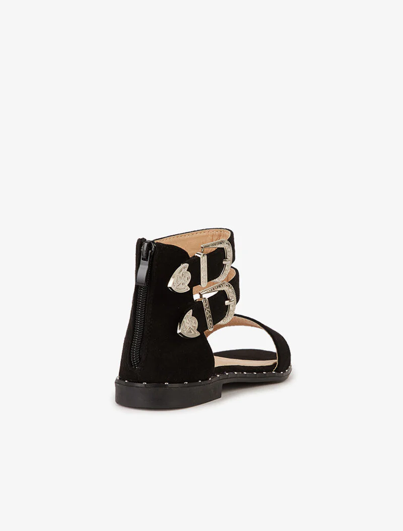 Suède sandalen met gespen - zwart - Image 4
