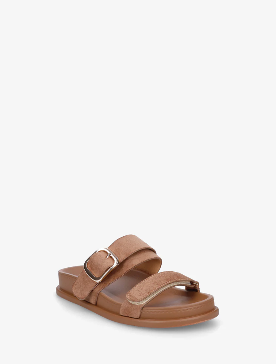 Suède sandalen met klittenband. - Kameel - Image 2