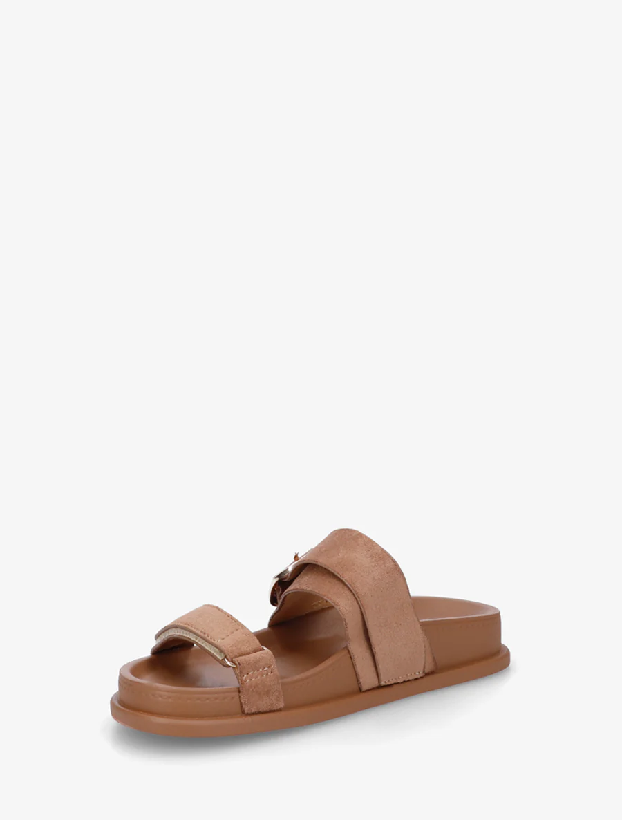 Suède sandalen met klittenband. - Kameel - Image 3