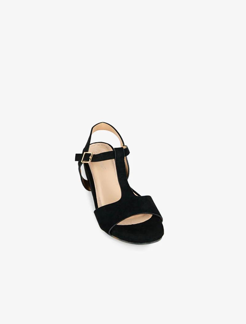 Suède sandalen met T-bandje - zwart - Image 3