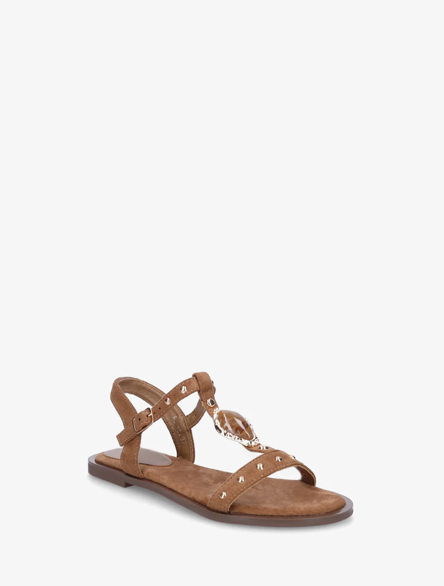 Suède sandalen met sierlijke inzetstukken - Bruin - Image 2