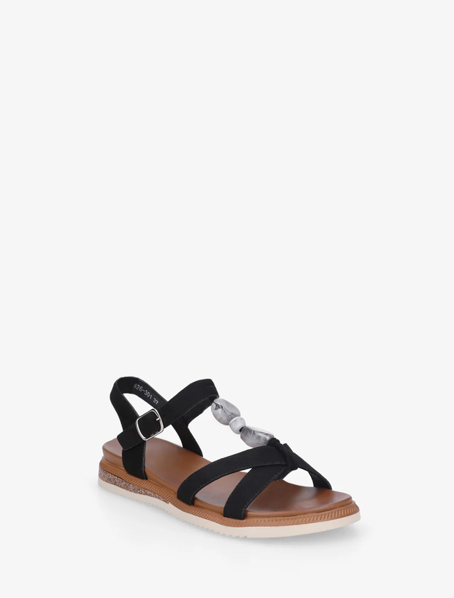 Suède sandalen met sierstenen inzetten. - Zwart - Image 2