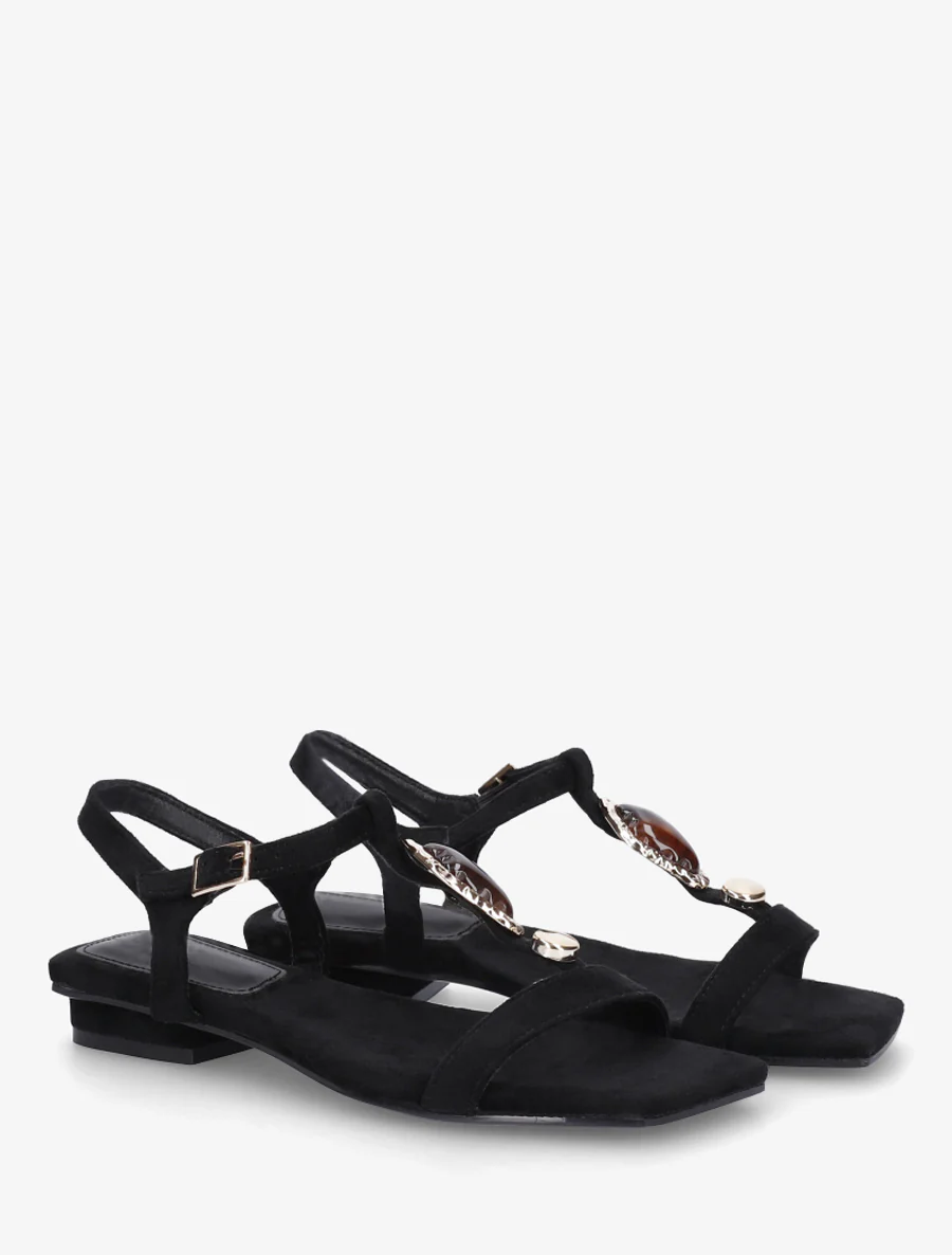 Suède sandalen met stenen inzetstuk - Zwart - Image 4