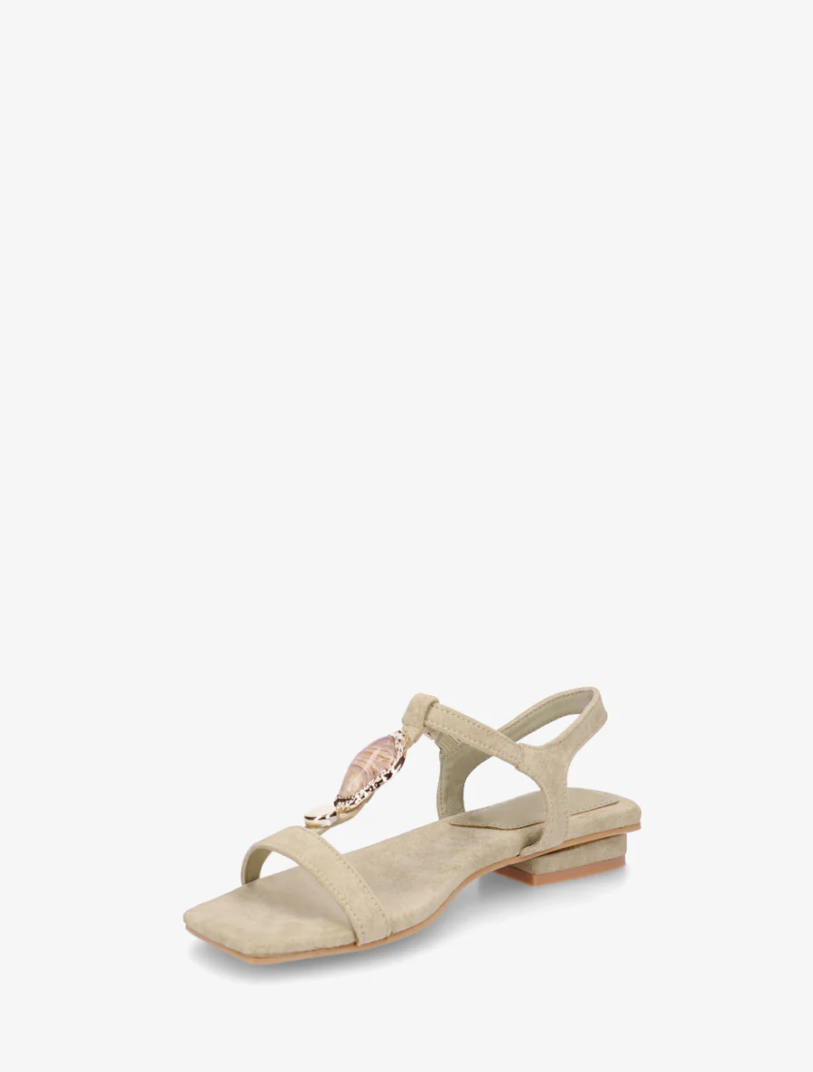 Suède sandalen met stenen inzetstuk - Licht kaki - Image 3