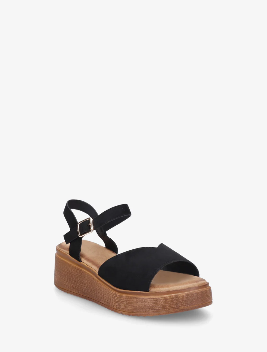Suède sandalen met V-riem - Zwart - Image 2