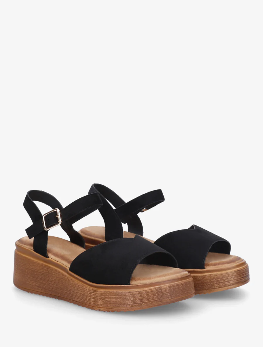 Suède sandalen met V-riem - Zwart - Image 4