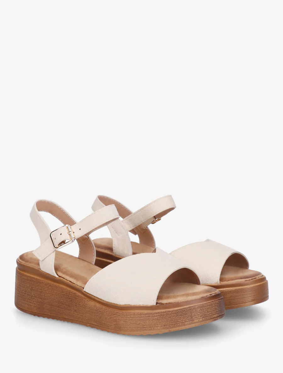 Suède sandalen met V-riem - Beige - Image 4