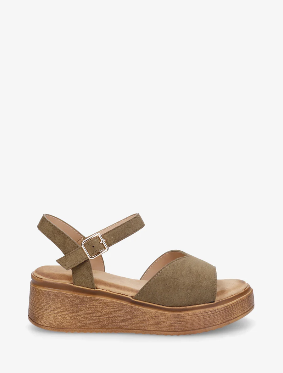 Suède sandalen met V-riem - Kaki