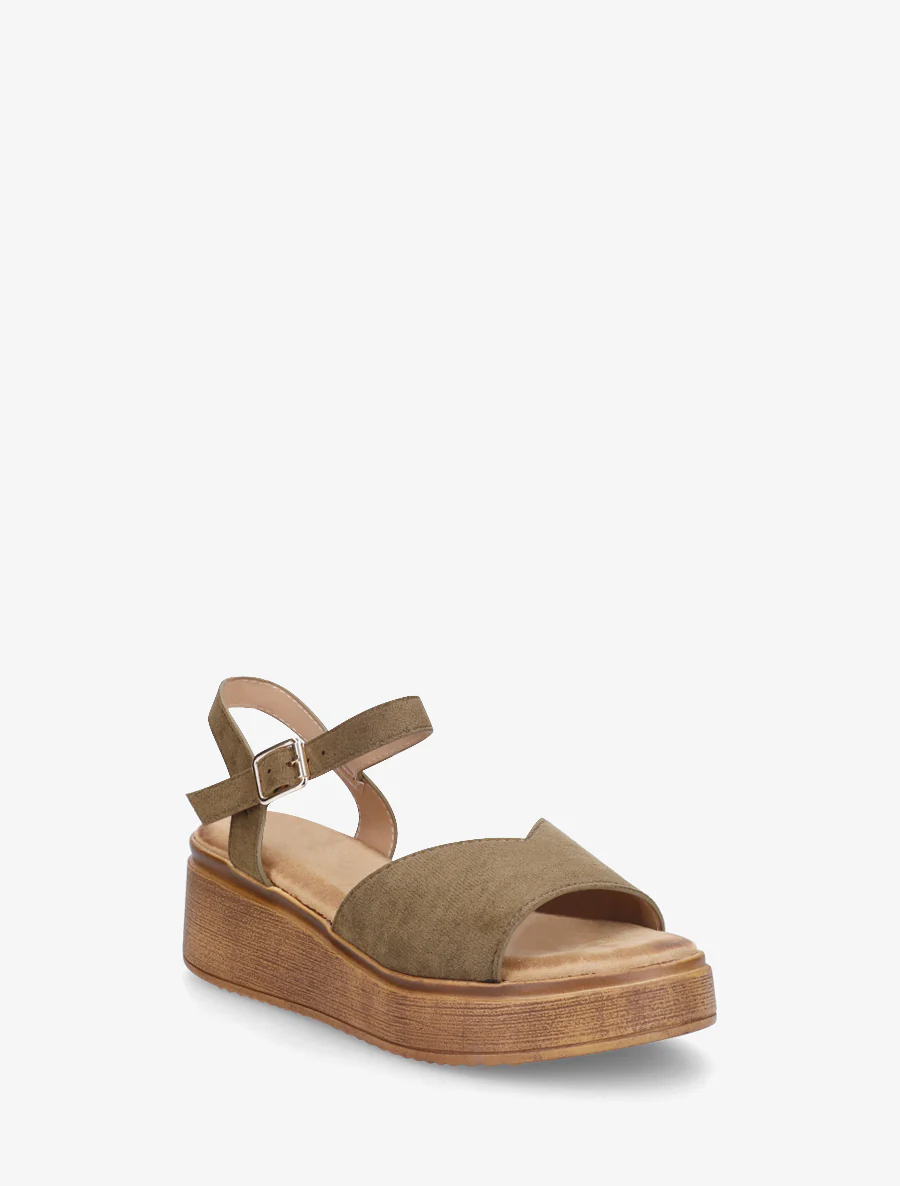 Suède sandalen met V-riem - Kaki - Image 2