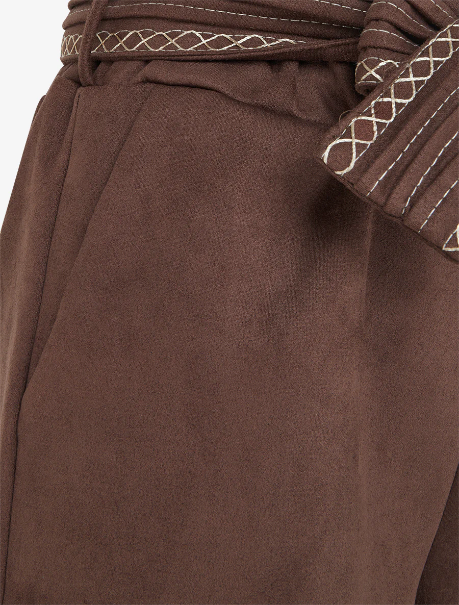Suède short met geborduurde riem - Bruin - Image 3